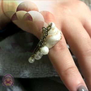 Shell Ring with Faux Pearl Dangle